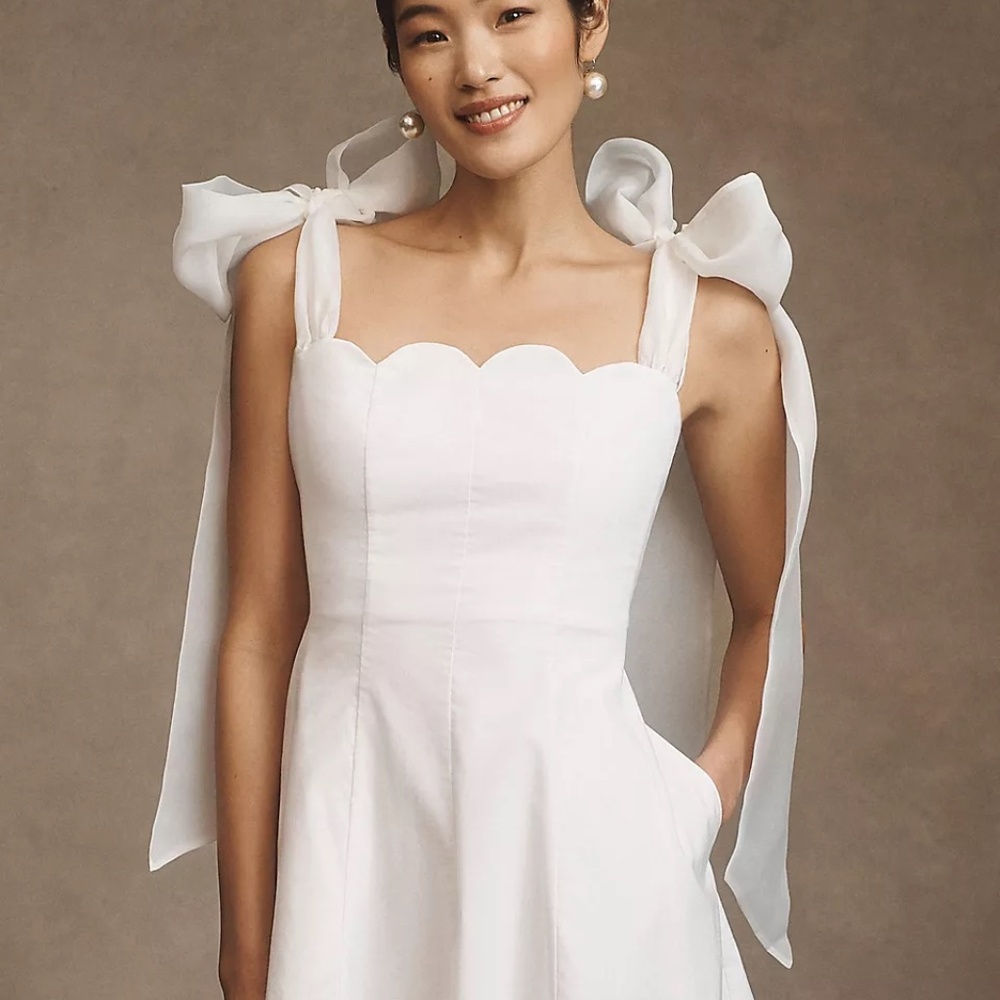 BHLDN IZZY BOW SCALLOP-TRIM A-LINE MINI DRESS